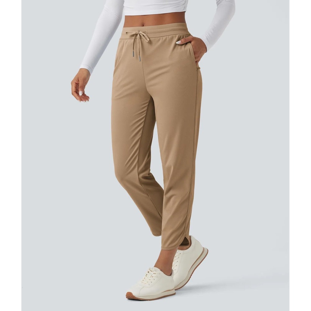 Halara Mid Rise Drawstring Curved Hem Quick Dry Golf Tapered Pants UPF40+